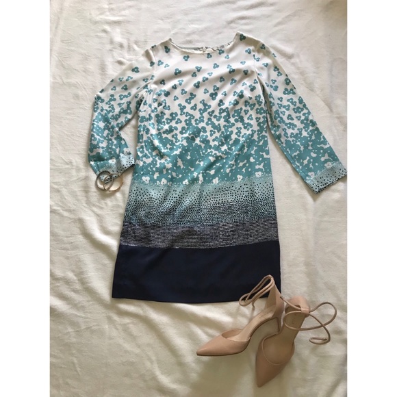 Boden Silk Floral Blue and Teal Shift Dress - Picture 4 of 4